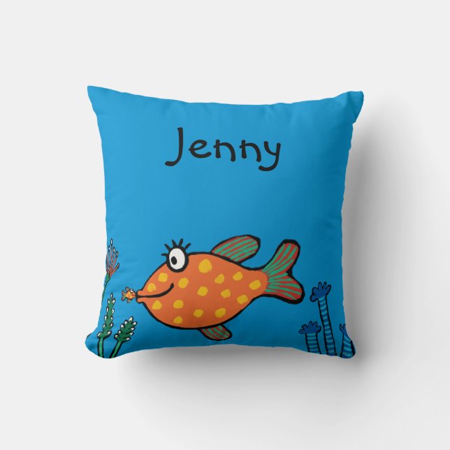 Mum and Baby Fish Kisses Cushion (Front)