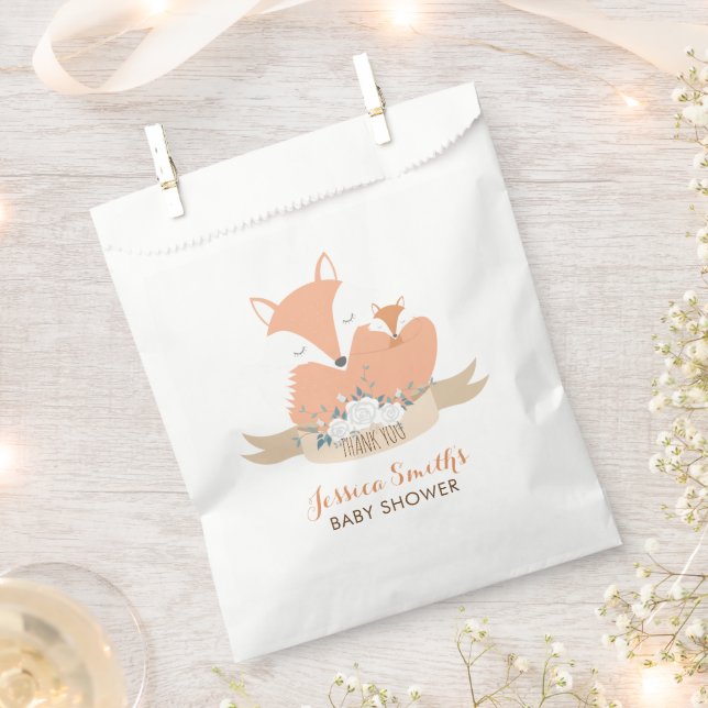 Mum and Baby Fox Baby Shower Favour Bag (Clipped)