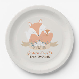 Mum and Baby Fox Baby Shower Personalised Paper Plate