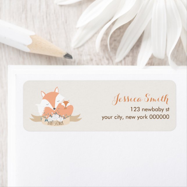 Mum and Baby Fox Baby Shower Return Address Label (Insitu)