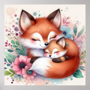 Mum and Baby Fox Poster