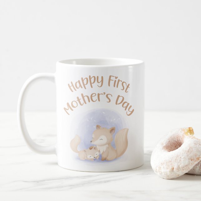Mum and baby foxes – happy first mother’s day coffee mug (With Donut)