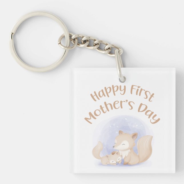 Mum and baby foxes – happy first mother’s day key ring (Front)