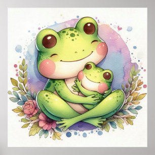 Mum and Baby Frog Poster