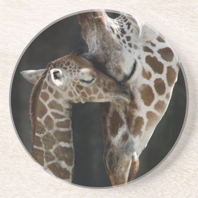 Mum and Baby Giraffe Cuddle Coaster (Front)
