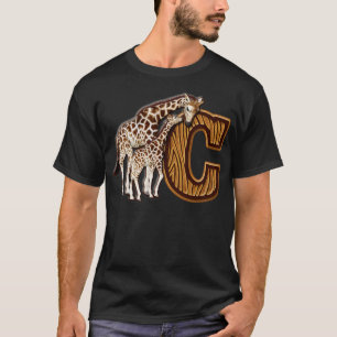 Mum and Baby Giraffe Monogram C T-Shirt