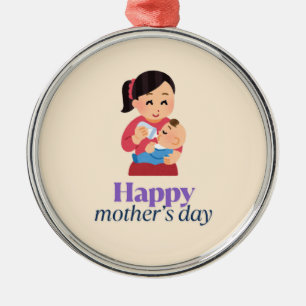 Mum and baby, happy mother's day metal ornament