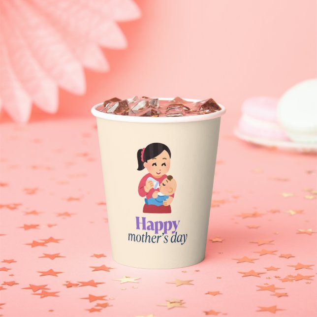 Mum and baby, happy mother's day paper cups (Insitu)