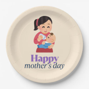 Mum and baby, happy mother's day paper plate