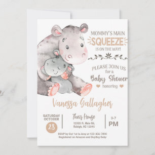 Mum and baby hippo baby shower invitation. invitation