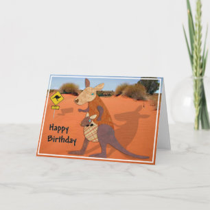 Mum and Baby Kangaroo in the Outback Birthday Card