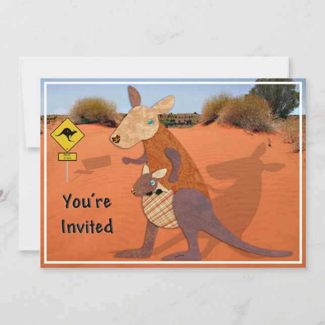 Mum and Baby Kangaroo in the Outback Invite (Front)