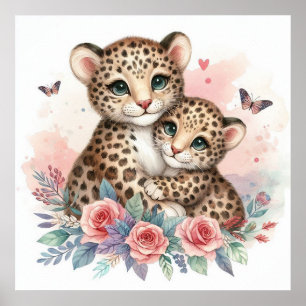 Mum and Baby Leopard Poster