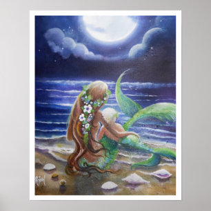 Mum and Baby mermaids Poster