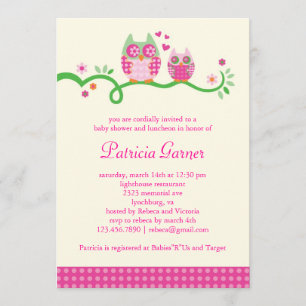 Mum and Baby Owl Baby Girl Shower Invitation