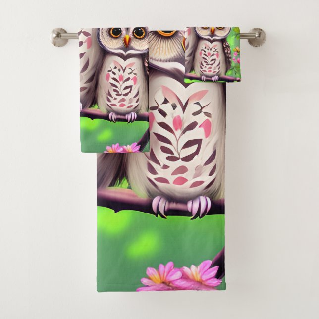 Mum and Baby Owl Bath Towel Set (Insitu)