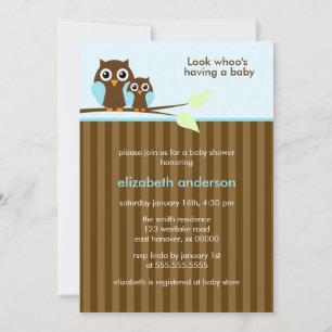 Mum and Baby Owl {blue} Baby Shower Invitation