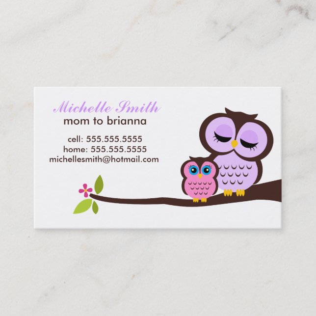 Mum and Baby Owl Calling Cards (Front)