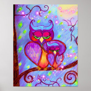 Mum and Baby Owl Poster by Carol Zeock