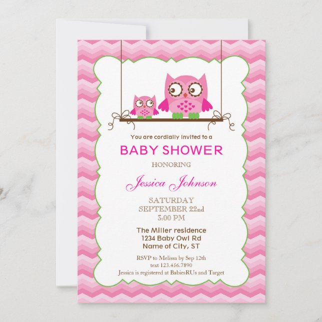 Mum and Baby Owls Girl Baby Shower Invitation (Front)