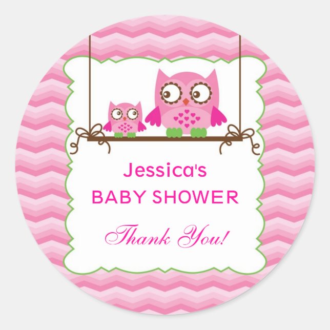 Mum and Baby Owls Girl Baby Shower Sticker (Front)