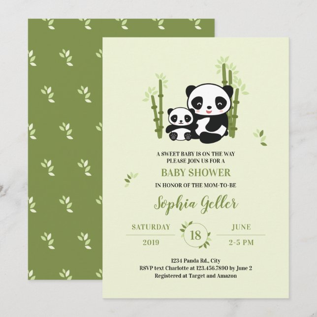 Mum and Baby Panda Bear Baby Shower Invitation (Front/Back)
