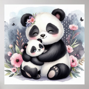 Mum and Baby Panda Bear Poster