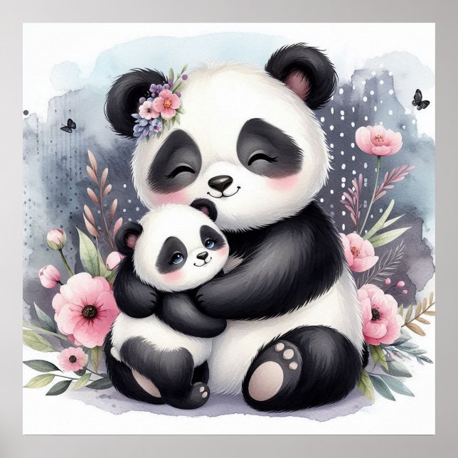 Mum and Baby Panda Bear Poster (Front)