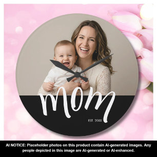 Mum and Baby Photo Custom Year Established Large Clock