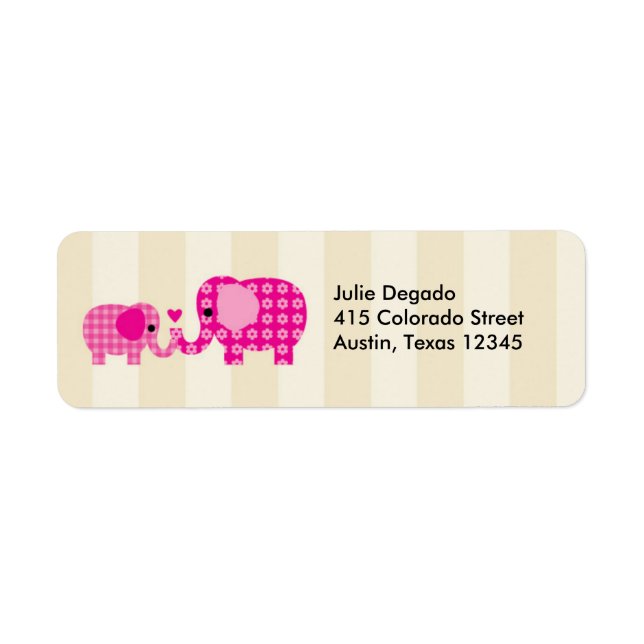 Mum and Baby Pink Elephant Label Return Address Label (Front)