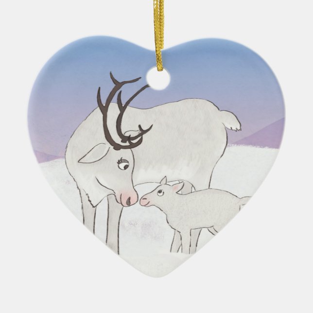 Mum and baby reindeer Christmas tree ornament (Front)