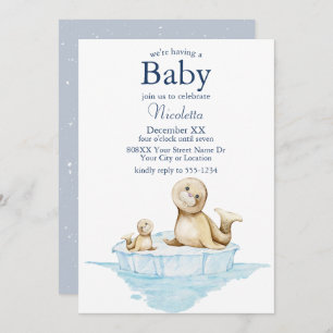 Mum and Baby Seal Pup on Ice Invitation