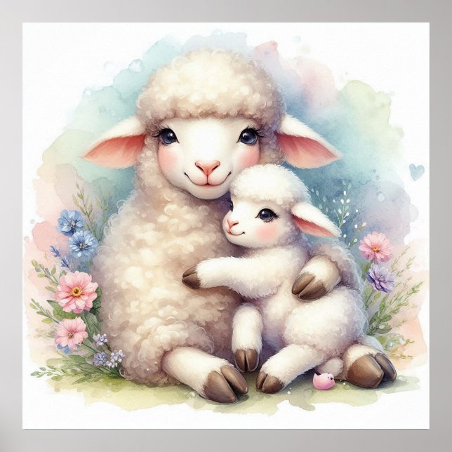 Mum and Baby Sheep Poster (Front)