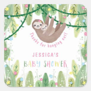 Mum and baby sloth baby shower thank you square sticker