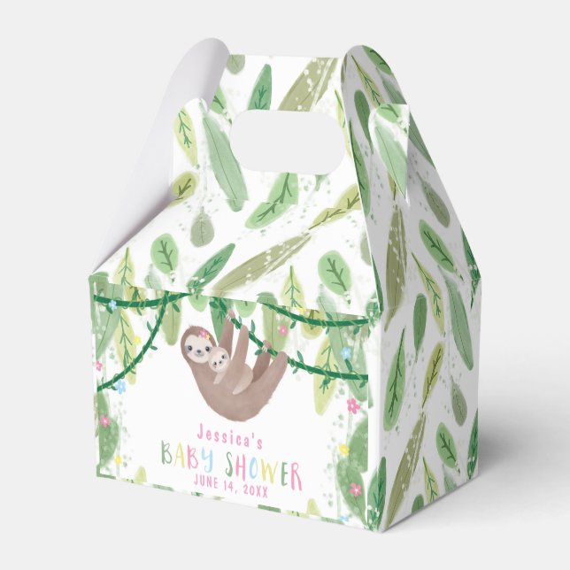 Mum and baby sloth girl baby shower favour box (Back Side)