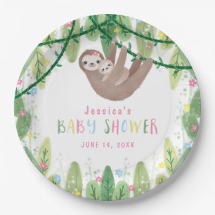 Mum and baby sloth girl baby shower paper plate