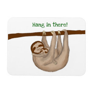 Mum and baby sloth 'hang in there' fridge magnet