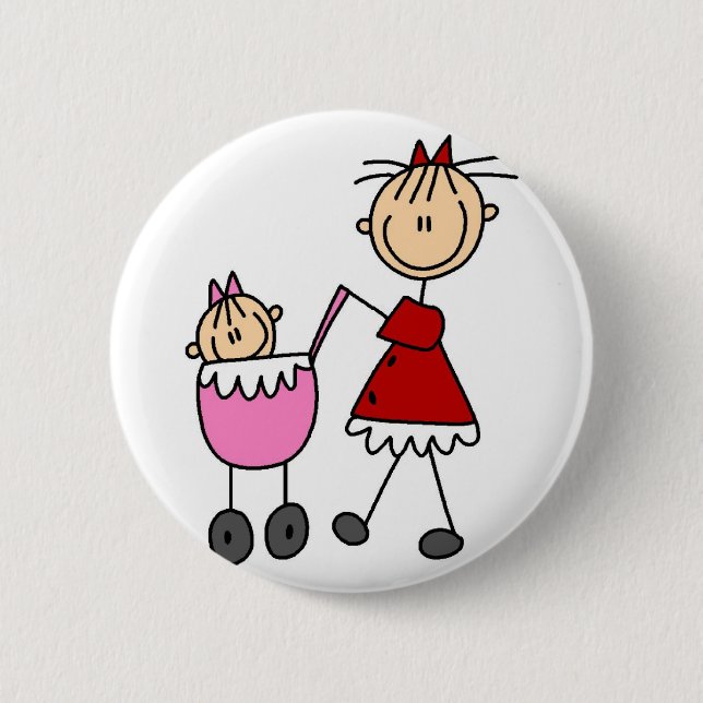 Mum And Baby Stick Figures Button (Front)