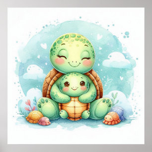 Mum and Baby Turtle Poster