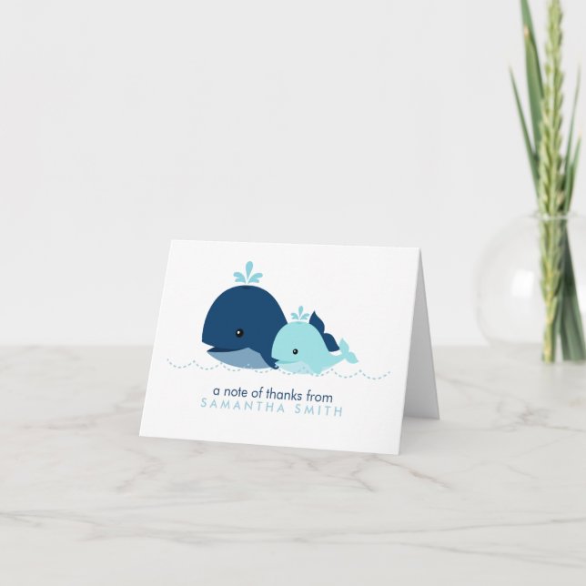 Mum and Baby Whale Baby Shower {blue} Thank You Card (Front)
