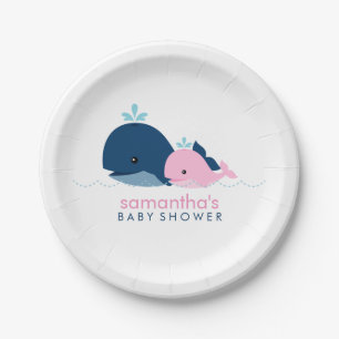 Mum and Baby Whale Baby Shower {pink} Paper Plate