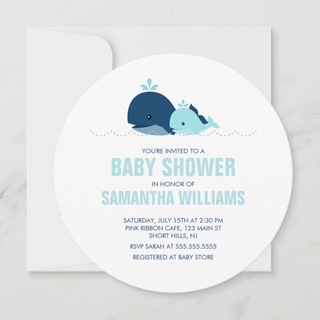 Mum and Baby Whale Boy Baby Shower Invitation (Front)