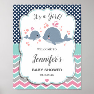 Mum and Baby Whales Baby Shower Nautical Welcome Poster