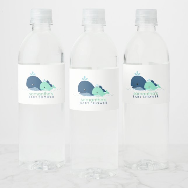 Mum and Baby Whales Baby Shower Water Bottle Label (Bottles)