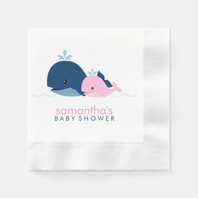 Mum and Baby Whales Girl Baby Shower Napkin (Front)
