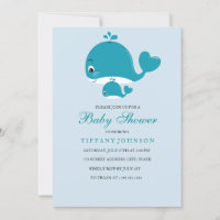 Mum and Bub baby Whale Baby boy shower invitation