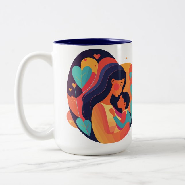 Mum and Child with Hearts, Modern Style Mug (Left)