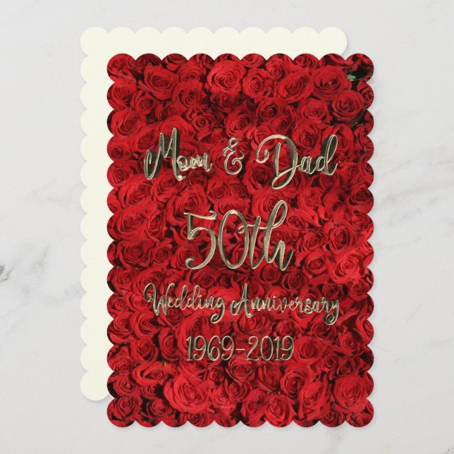 Mum and Dad 50th Wedding Anniversary Red Roses Invitation (Front/Back)