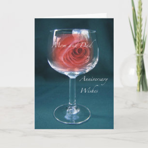 Mum and Dad Anniversary Wineglass Rose Congratula Card