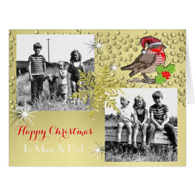 Mum and Dad Family Photos Festive Card (Front Horizontal)